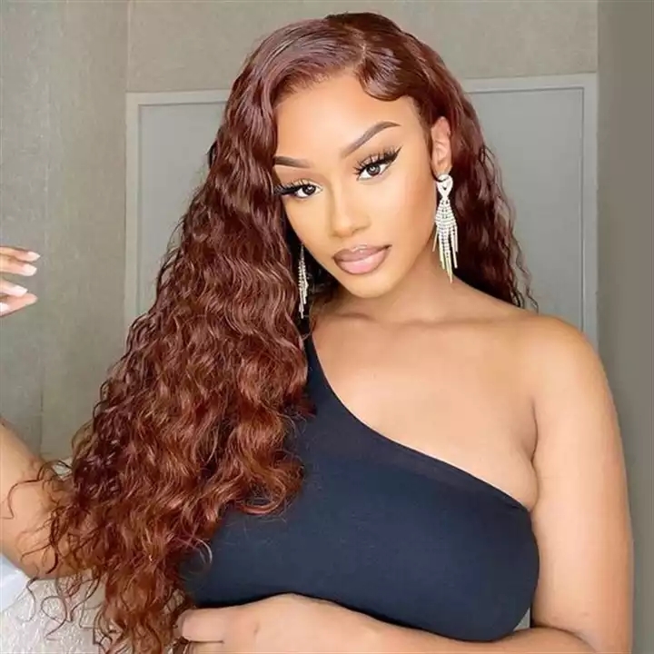 Reddish brown HD lace wigs #33 color human hair 13x4 Frontal closure front wigs deep wave dark auburn raw virgin for black women girl