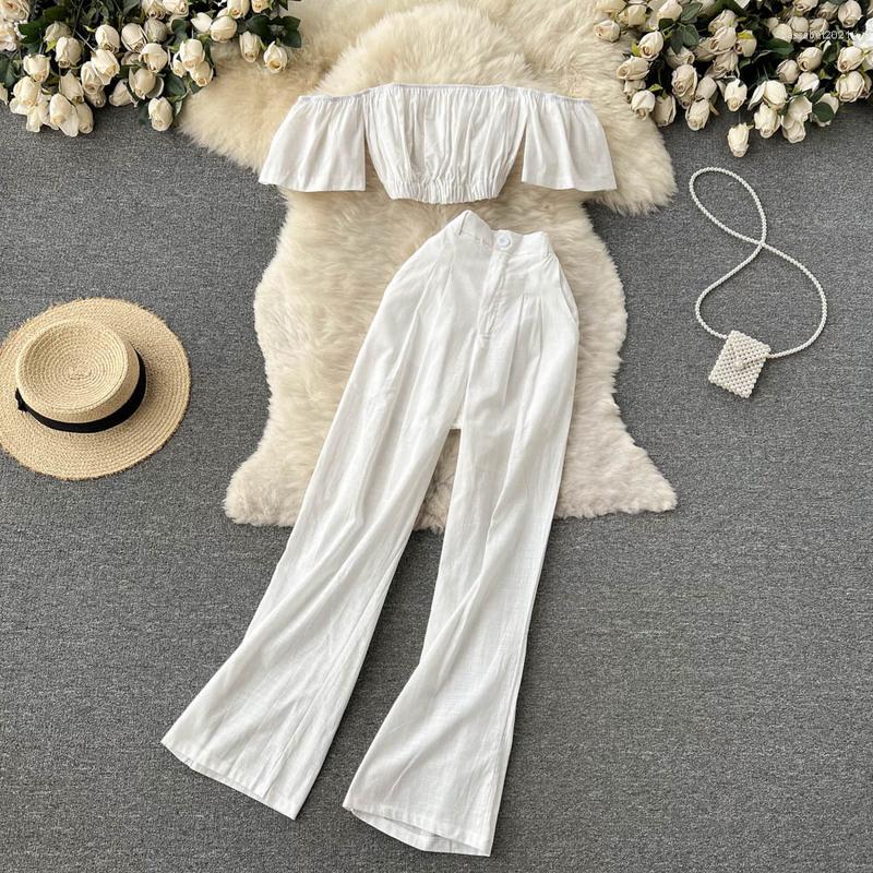Women's Two Piece Pants Cotton Linen Suits Sleeveless Off Shoulder Short Sleeve Crop Top & Loose Wide Leg Set Summer, Black set
Women's Two Piece Pants Cotton Linen Suits Sleeveless Off Shoulder Short Sleeve Crop Top & Loose Wide Leg Set Summer, Black set