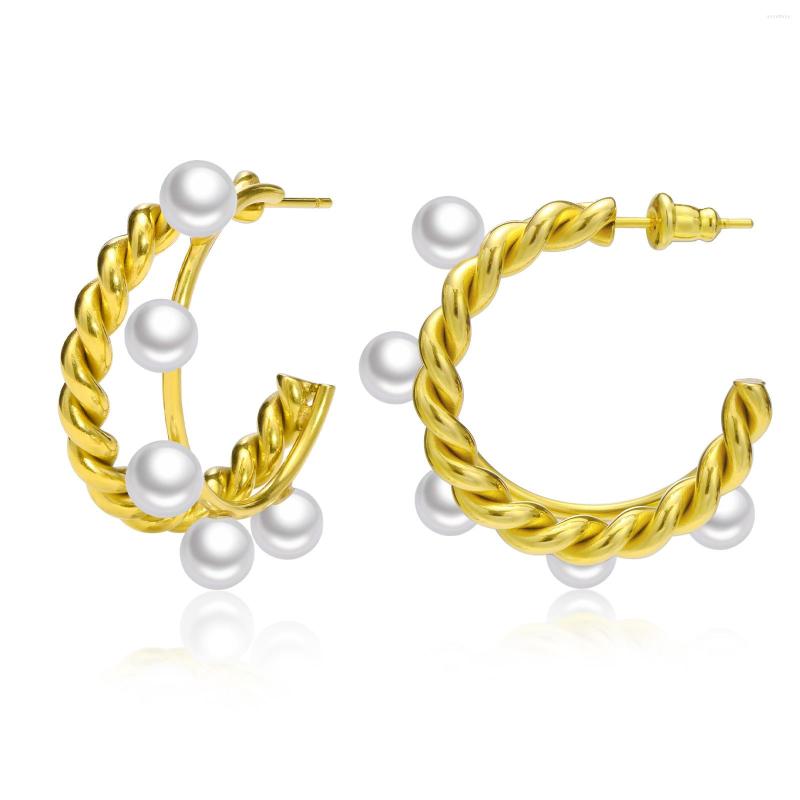 Hoop Earrings Temperament Simulated Pearl For Women Ladies Party Jewelry Gold Color Stainless Steel Twisted Round Aretes
Hoop Earrings Temperament Simulated Pearl For Women Ladies Party Jewelry Gold Color Stainless Steel Twisted Round Aretes