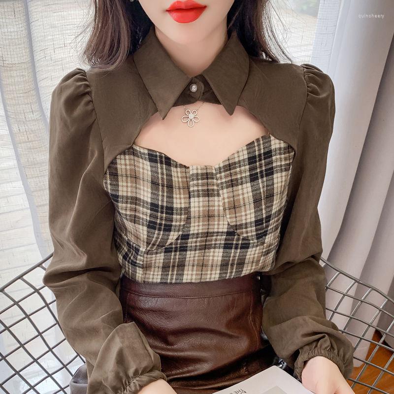 Women' Blouses Stitching Long-sleeved Shirts Women' Autumn Retro Turndown Collar Bottoming Shirt Korean Fashion Top Bluas Mujer E977, Black
Women' Blouses Stitching Long-sleeved Shirts Women' Autumn Retro Turndown Collar Bottoming Shirt Korean Fashion Top Bluas Mujer E977, Black