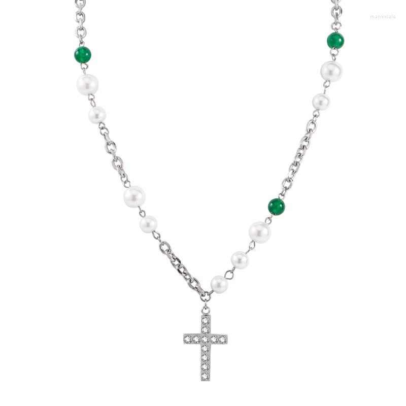 Chains 2022 Punk Trend Rhinestone Cross Pendant Stainless Steel Green Beaded Necklaces For Men And Women
Chains 2022 Punk Trend Rhinestone Cross Pendant Stainless Steel Green Beaded Necklaces For Men And Women