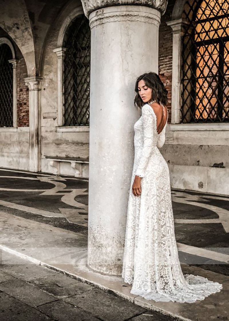 Mermaid Wedding Dresses Long Sleeve Lace Wedding Gowns Backless Bride Dress vestido de noiva Boho Style