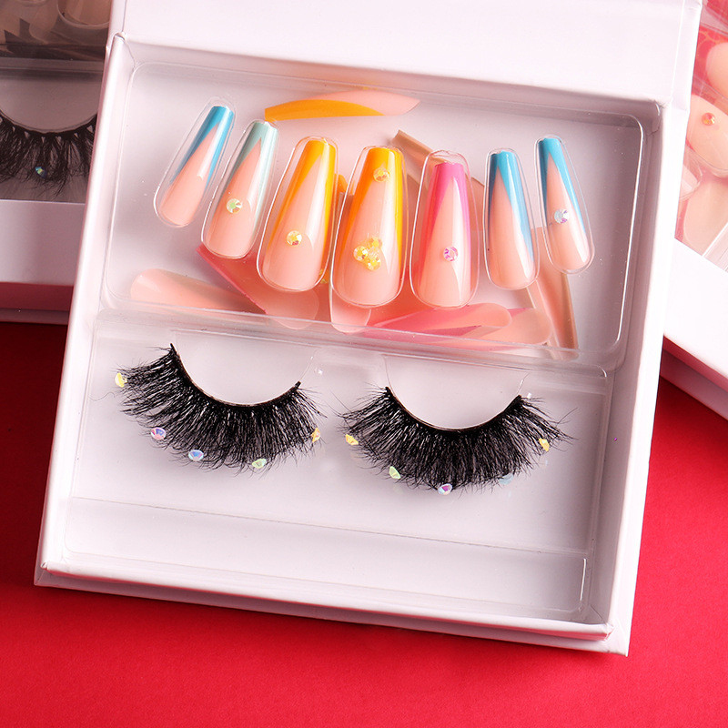 Diamond Strip Eyelashes Extension And Press On Nails Art With Kits Set Fluffy Wispy Mink Eyelashes For Cosplay Party Stage Extension De Pestanas Con T