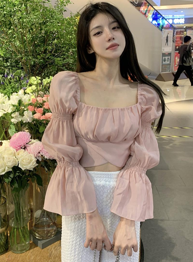 Women's Blouses Spring French Style Women Shirt Long Sleeve Square Collar Bandage Cropped Tops Design Temperament Female, Pink
Women's Blouses Spring French Style Women Shirt Long Sleeve Square Collar Bandage Cropped Tops Design Temperament Female, Pink