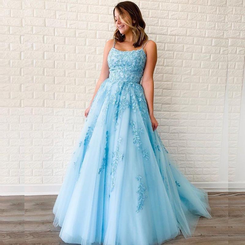 Party Dresses A-Line Scoop Neck Sky Blue Tulle Lace Appliques Prom Sweep Train Criss-Cross Back Formal, Dark green
Party Dresses A-Line Scoop Neck Sky Blue Tulle Lace Appliques Prom Sweep Train Criss-Cross Back Formal, Dark green