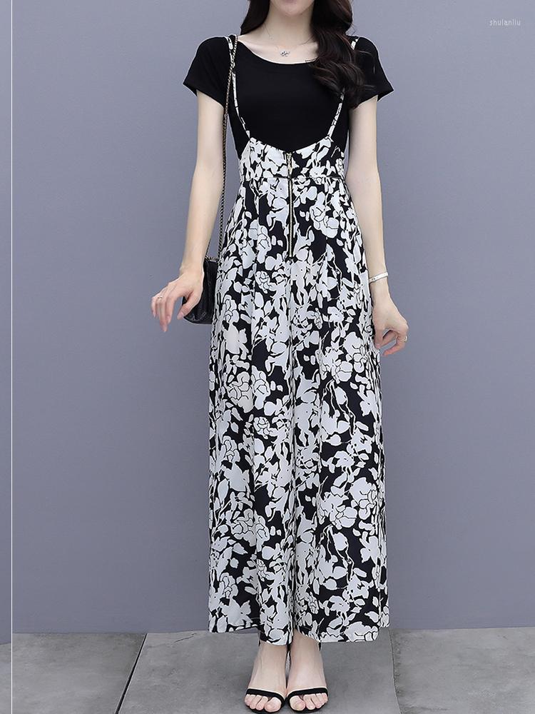 Women' Two Piece Pants Squirme Set 2022 Summer Round Neck Short-sleeved T-shirt Printed Wide Leg Suspenders Two-piece Fashion Clothing, Black
Women' Two Piece Pants Squirme Set 2022 Summer Round Neck Short-sleeved T-shirt Printed Wide Leg Suspenders Two-piece Fashion Clothing, Black