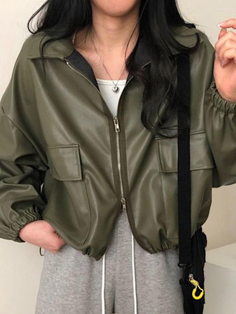 Women's Leather Fashion Trend Ladies Jacket Long Sleeve Turn-down Collar Simple Army Green Coats Tops 2022 Autumn M989, Black
Women's Leather Fashion Trend Ladies Jacket Long Sleeve Turn-down Collar Simple Army Green Coats Tops 2022 Autumn M989, Black