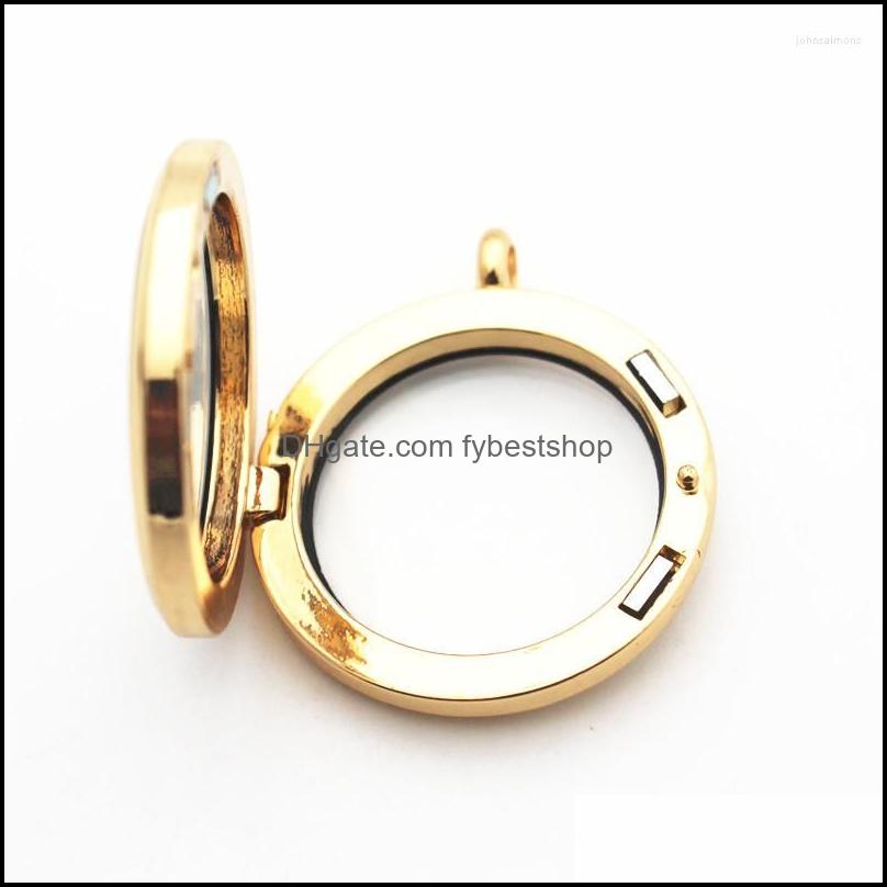 Pendant Necklaces Pendant Necklaces 6Pcs/Lot 30Mm Zinc Alloy Magnetic Gold Round Living Glass Memory Floating Locket Diy Jewelry Dro Dha0R
