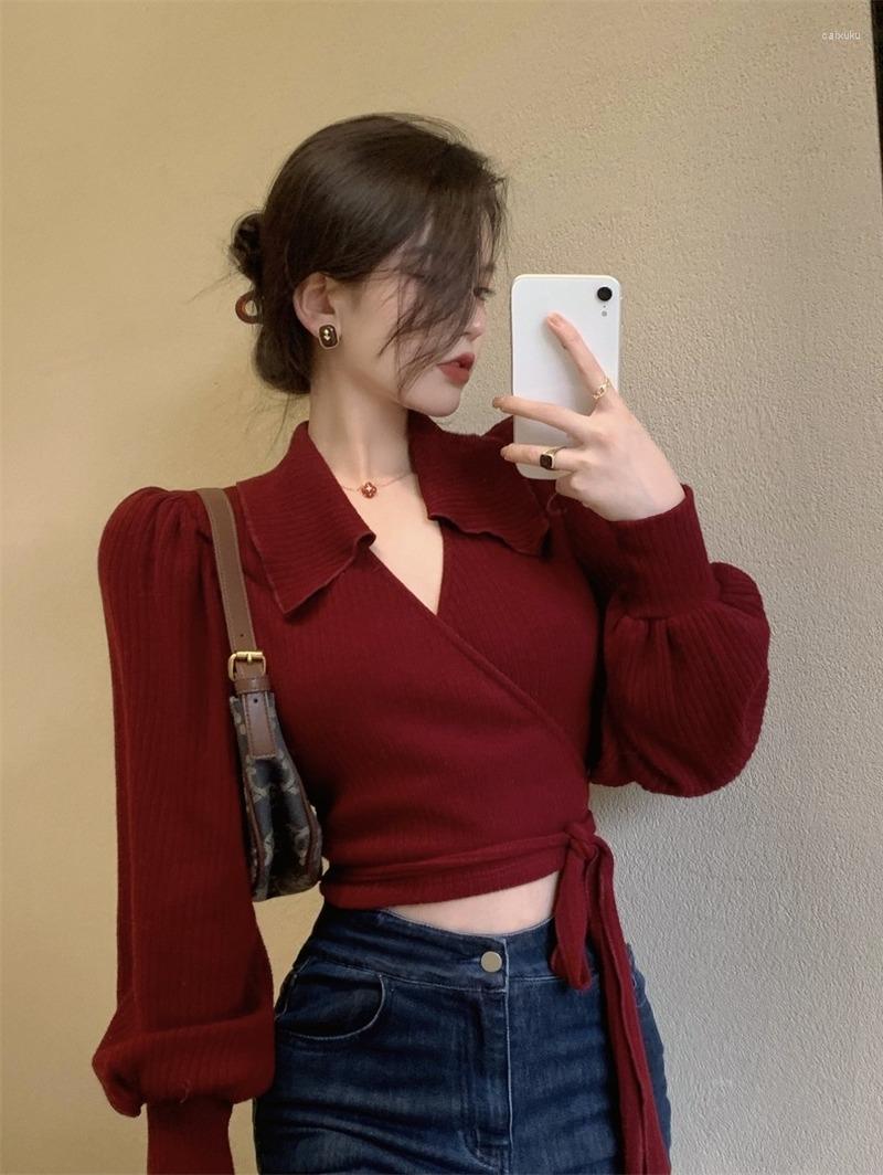 Women's Sweaters WDMSNA Vintage V-Neck Red Sweater Women Puff Sleeve Tie Knitted Autumn Korean Fashion Pullover Long Short Top
Women's Sweaters WDMSNA Vintage V-Neck Red Sweater Women Puff Sleeve Tie Knitted Autumn Korean Fashion Pullover Long Short Top