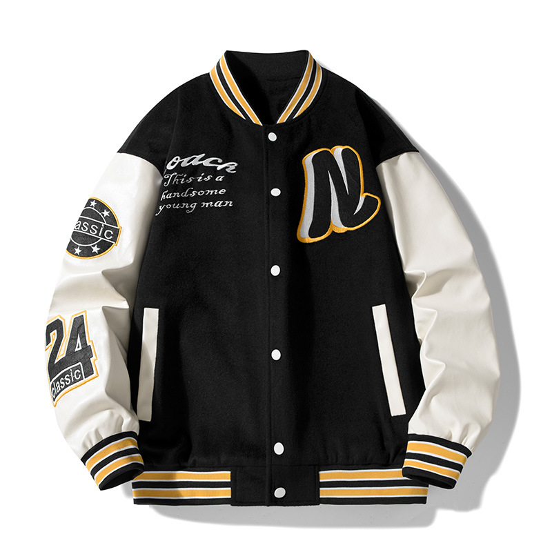 Fashion embroidered baseball jackets Men's fashion hip hop loose casual couple jacket, Black
Fashion embroidered baseball jackets Men's fashion hip hop loose casual couple jacket, Black