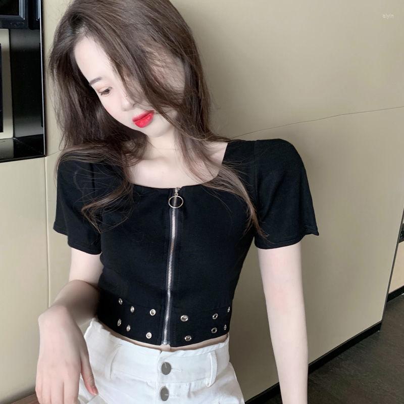 Women's T Shirts Woman TShirts Knitted Zipper Top For Women Black Short-Sleeved T-shirt Crop Mujer Camisetas
Women's T Shirts Woman TShirts Knitted Zipper Top For Women Black Short-Sleeved T-shirt Crop Mujer Camisetas