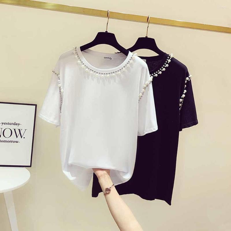 Women's T Shirts Pearls Beading O-neck Cotton Short Sleeve Shirt Women Elegant White Tee Femme Korean Modis Tops 2022 Summer Tshirt, Black
Women's T Shirts Pearls Beading O-neck Cotton Short Sleeve Shirt Women Elegant White Tee Femme Korean Modis Tops 2022 Summer Tshirt, Black