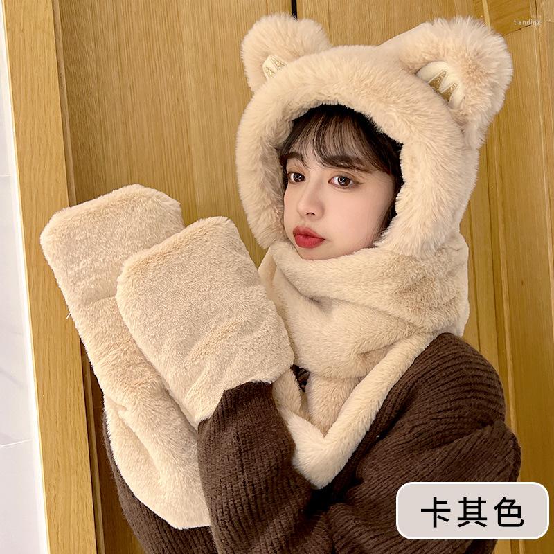 Berets Bear Hat Scarf Gloves Three-piece Set Winter Cycling Warm Ear Protection Plush Thickened Fur Hats Women, White
Berets Bear Hat Scarf Gloves Three-piece Set Winter Cycling Warm Ear Protection Plush Thickened Fur Hats Women, White