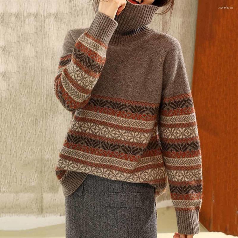 Women' Sweaters Winter Retro Acquard Cashmere Women Sweater Female Turtleneck Color Matching Striped Loose Bottoming, Photo color
Women' Sweaters Winter Retro Acquard Cashmere Women Sweater Female Turtleneck Color Matching Striped Loose Bottoming, Photo color