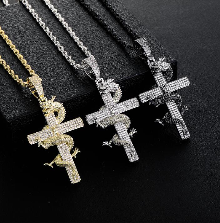 Hip Hop Necklaces CZ Stone Paved Bling Iced Out Shen Long Dragon Cross Pendants Necklaces for Men Rapper Jewelry
Hip Hop Necklaces CZ Stone Paved Bling Iced Out Shen Long Dragon Cross Pendants Necklaces for Men Rapper Jewelry