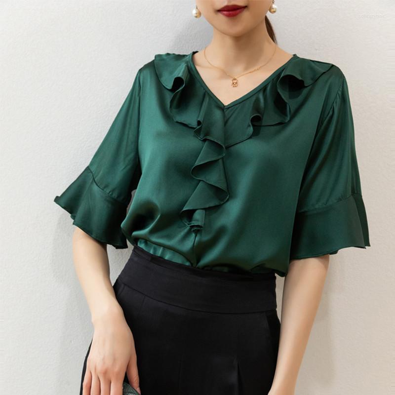 Women's Blouses Women Summer Silk Blouse V Neck Short Sleeve Office Wear Casual Natural With Ruffles Work Dots Print Tops, As photo
Women's Blouses Women Summer Silk Blouse V Neck Short Sleeve Office Wear Casual Natural With Ruffles Work Dots Print Tops, As photo