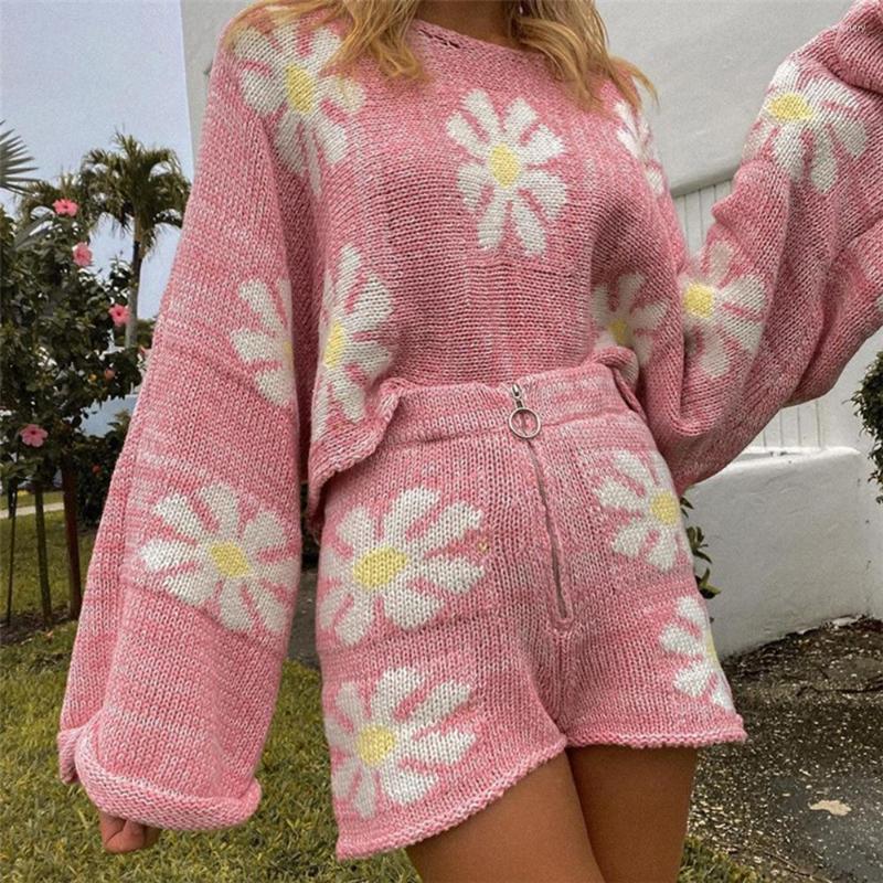 Women's Tracksuits Sweet Cute Women Two Piece Flower Knitted Sets Lounge Wear Outfits Oversized Sweater Zipper High Waist Shorts 2 Suit, Pink
Women's Tracksuits Sweet Cute Women Two Piece Flower Knitted Sets Lounge Wear Outfits Oversized Sweater Zipper High Waist Shorts 2 Suit, Pink