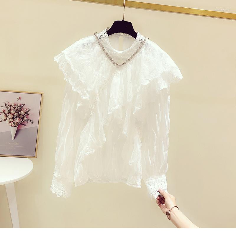 Women' Blouses Lace Patchwork Ruffled Stand Collar Shirt For Women 2022 Spring Summer White Blouse Elegant Lady All-Match Tops Blusas
Women' Blouses Lace Patchwork Ruffled Stand Collar Shirt For Women 2022 Spring Summer White Blouse Elegant Lady All-Match Tops Blusas