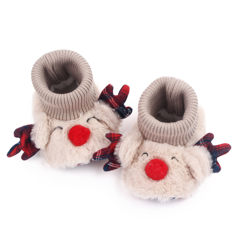 2022 Winter Cute Baby First Walkers Christmas Style Plush Warm Thick Infant Girl Bootie Shoes Newborn Boy Boots