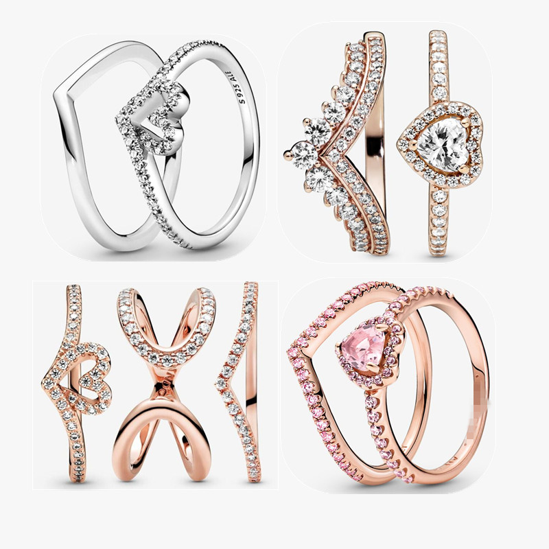 Sparkling Wishbone Heart Wedding Rings Set DIY fit Pandora engagement jewelry Ring gift
Sparkling Wishbone Heart Wedding Rings Set DIY fit Pandora engagement jewelry Ring gift
