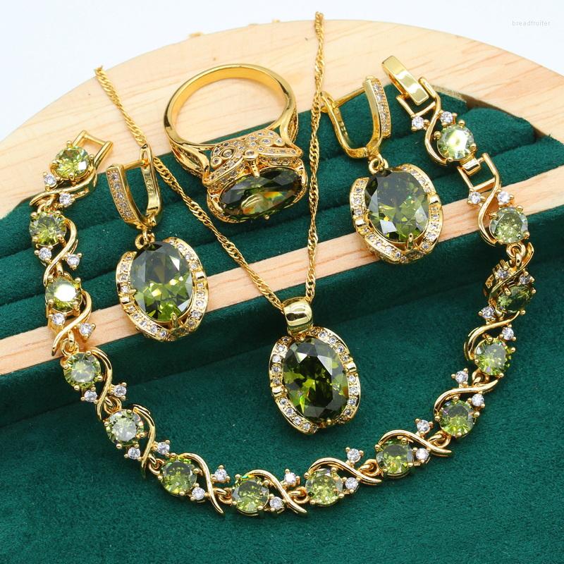 Necklace Earrings Set Geometric Wedding Gold Color Jewelry For Women Olive Green Zircon Bracelet Pendant Ring Christmas Gift, Picture shown
Necklace Earrings Set Geometric Wedding Gold Color Jewelry For Women Olive Green Zircon Bracelet Pendant Ring Christmas Gift, Picture shown