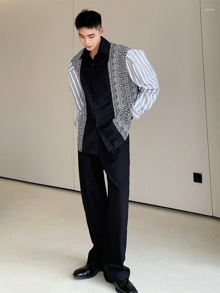 Men's Casual Shirts Autumn Vintage Stripe Splicing Lapel Long Sleeve Men's Shirt Wide Shoulder Design Oversized Clothing 2023 Tops, Black
Men's Casual Shirts Autumn Vintage Stripe Splicing Lapel Long Sleeve Men's Shirt Wide Shoulder Design Oversized Clothing 2023 Tops, Black