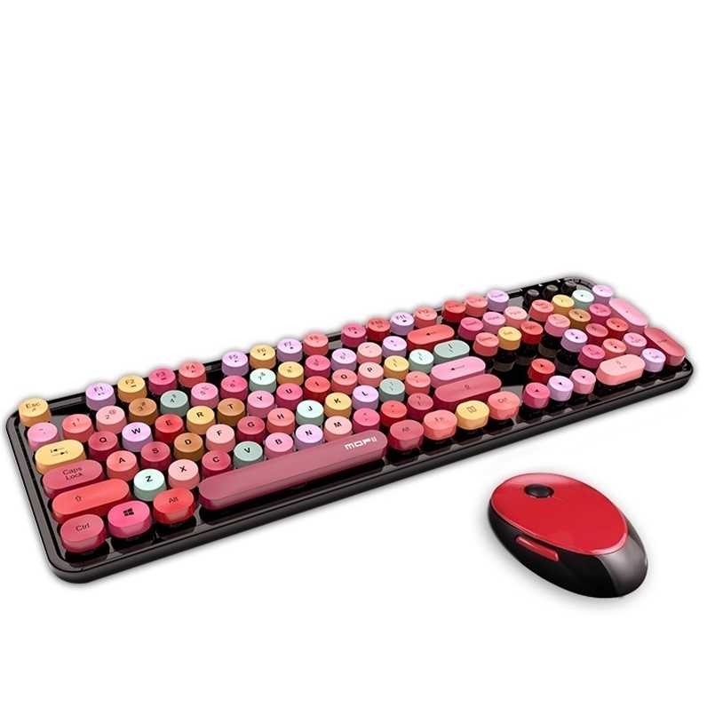 Keyboard Mouse Combos Cute 2 4G Wireless Set Mixed Candy Color Roud Keycap and Comb for Laptop Notebook PC Girls Gift 221103