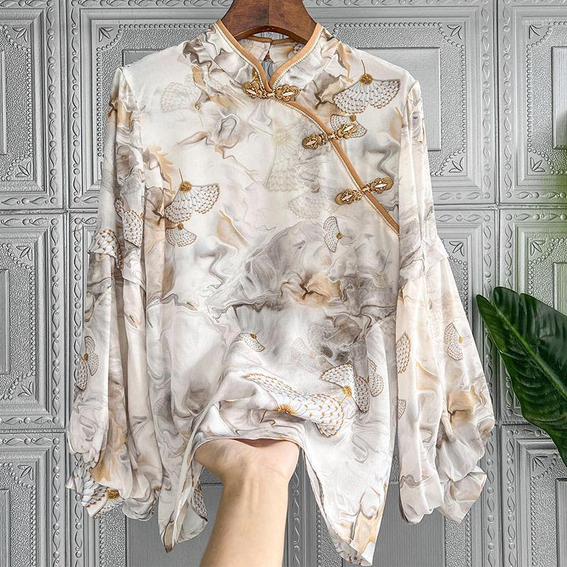 Women's Blouses 2022 Retro Print Imitation Silk Button Collar Bubble Sleeve Blouse Woman Shirts Tops Camisas De Mujer, Pic
Women's Blouses 2022 Retro Print Imitation Silk Button Collar Bubble Sleeve Blouse Woman Shirts Tops Camisas De Mujer, Pic