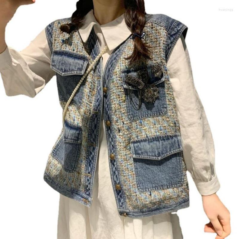 Women' Vests Weave Tweed Patchwork Denim Vest Women 2022 Autumn Vintage Loose Sleeveless Tops Female V-neck Waistcoat Jeans Veste Femme, Photo
Women' Vests Weave Tweed Patchwork Denim Vest Women 2022 Autumn Vintage Loose Sleeveless Tops Female V-neck Waistcoat Jeans Veste Femme, Photo
