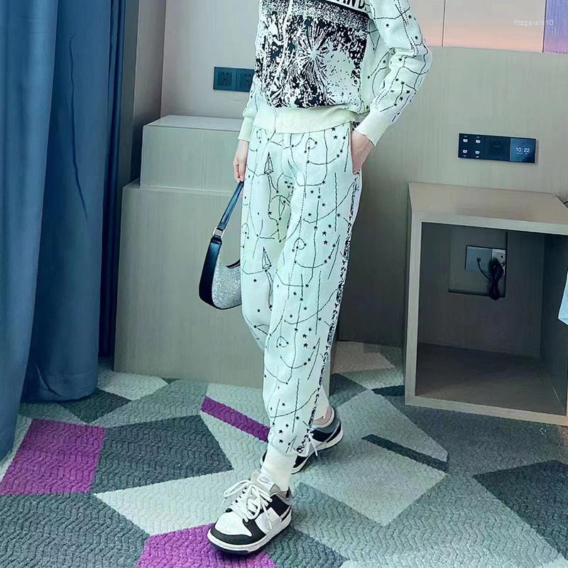 Women's Two Piece Pants Women's Autumn High-End Luxury Round Neck Long Sleeve Jacquard Knitted Cardigan Elastic Waist Casual Two-Piece, Black 
Women's Two Piece Pants Women's Autumn High-End Luxury Round Neck Long Sleeve Jacquard Knitted Cardigan Elastic Waist Casual Two-Piece, Black