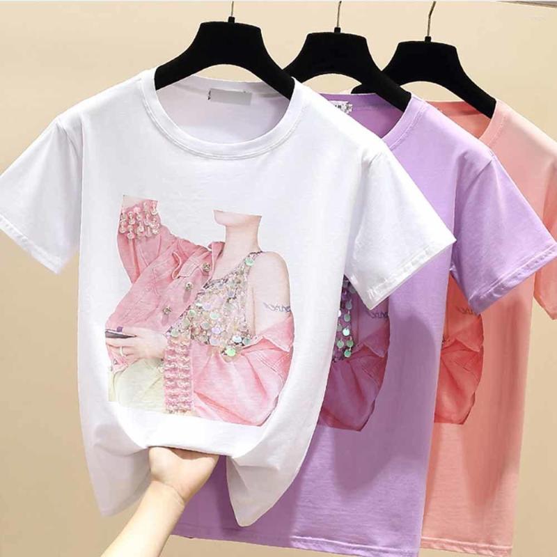 Women' T Shirts Women Clothes Beading Tee Shirt Femme Summer Short Sleeve Tops Purple Tshirt Cotton Korean Style T-shirt, Pink
Women' T Shirts Women Clothes Beading Tee Shirt Femme Summer Short Sleeve Tops Purple Tshirt Cotton Korean Style T-shirt, Pink