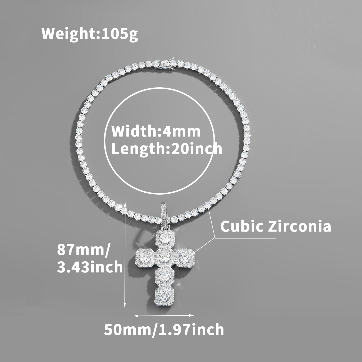 Clustered Cubic Zirconia Big Cross Pendant Necklace Real White Gold Plated Personalized Full Bling Diamond Charm Wolf Tide Hip Hop Rapper Jewelry Gift