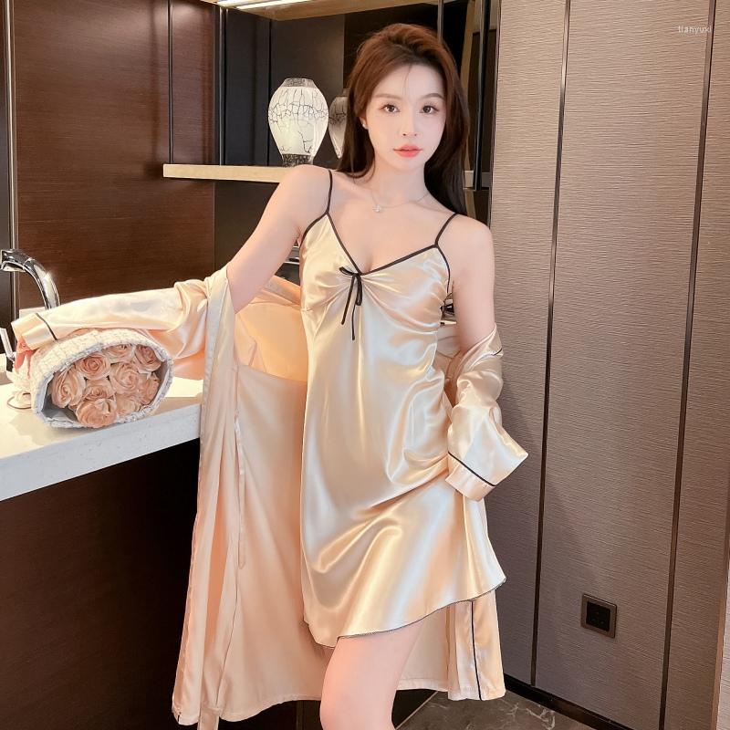 Women's Sleepwear 2022 Autumn 2PCS Silk Satin Sexy Lingerie Nightgowns Robes Sets For Women Korean Cute Bathrobe Nightdress Night Dress, Blue
Women's Sleepwear 2022 Autumn 2PCS Silk Satin Sexy Lingerie Nightgowns Robes Sets For Women Korean Cute Bathrobe Nightdress Night Dress, Blue