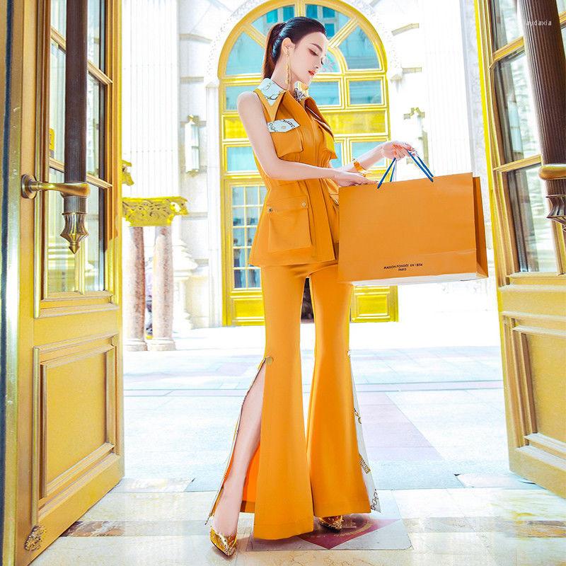 Women' Two Piece Pants 2022 Women Summer Fashion Suits Female Lapels Solid Sleeveless Coats High Waist Long Flare Ladies Two-piece Sets F09, Orange
Women' Two Piece Pants 2022 Women Summer Fashion Suits Female Lapels Solid Sleeveless Coats High Waist Long Flare Ladies Two-piece Sets F09, Orange