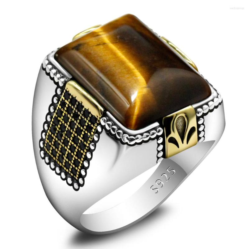 Cluster Rings Solid 925 Sterling Silver Men's Ring Turkey Classic Vintage Set Square Natural Tiger Eye Stone Jewelry Punk
Cluster Rings Solid 925 Sterling Silver Men's Ring Turkey Classic Vintage Set Square Natural Tiger Eye Stone Jewelry Punk