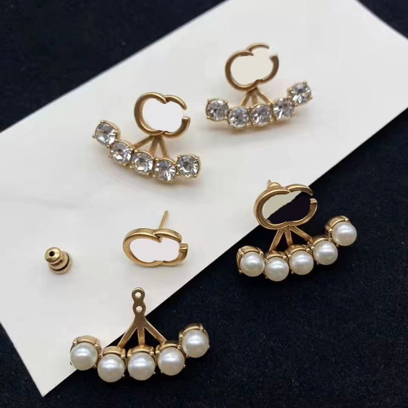 Designer stud Earring Crystal Pearl Stone Luxury Charm Stud Geometric 925 Silver Famous Letters Women Rhinestone Pearls Wedding Party Jewelry gift