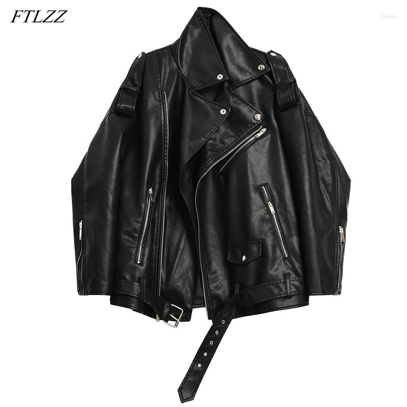 Women' Leather FTLZZ Spring Autumn Women Faux Jacket High Street Punk Style PU Coat Loose Biker Outwear With Belt Chic Female, Black
Women' Leather FTLZZ Spring Autumn Women Faux Jacket High Street Punk Style PU Coat Loose Biker Outwear With Belt Chic Female, Black
