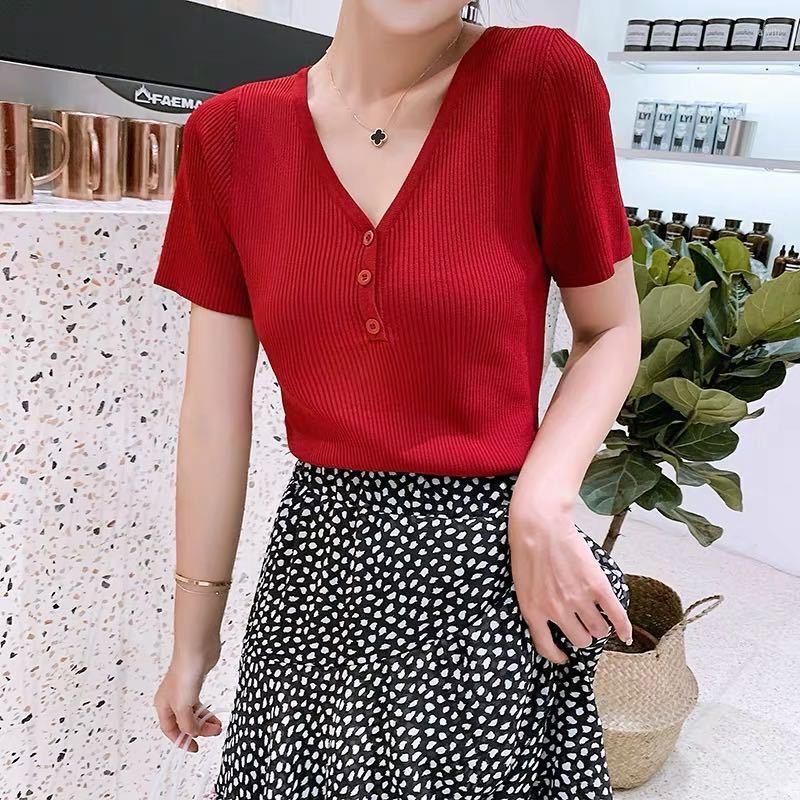 Women' Sweaters Woman Summer Silk Ice Knitwear Slim V-neck Women' Button Short-Sleeved T-shirt Top, Black
Women' Sweaters Woman Summer Silk Ice Knitwear Slim V-neck Women' Button Short-Sleeved T-shirt Top, Black