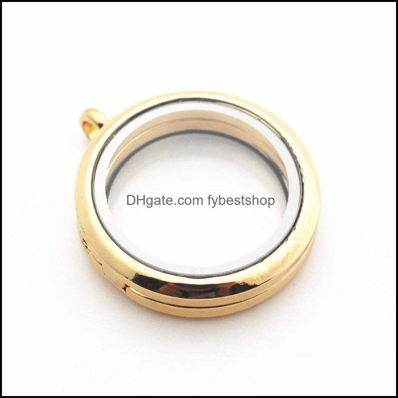 Pendant Necklaces Pendant Necklaces 6Pcs/Lot 30Mm Zinc Alloy Magnetic Gold Round Living Glass Memory Floating Locket Diy Jewelry Dro Dha0R