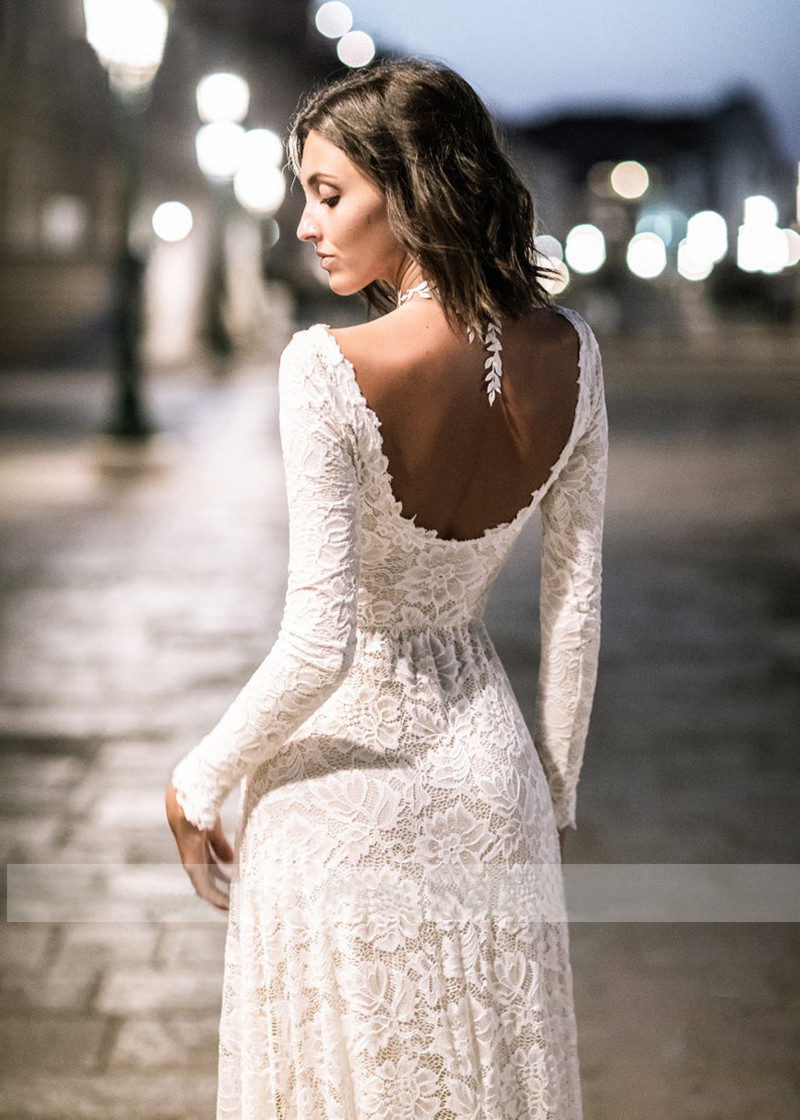 Mermaid Wedding Dresses Long Sleeve Lace Wedding Gowns Backless Bride Dress vestido de noiva Boho Style