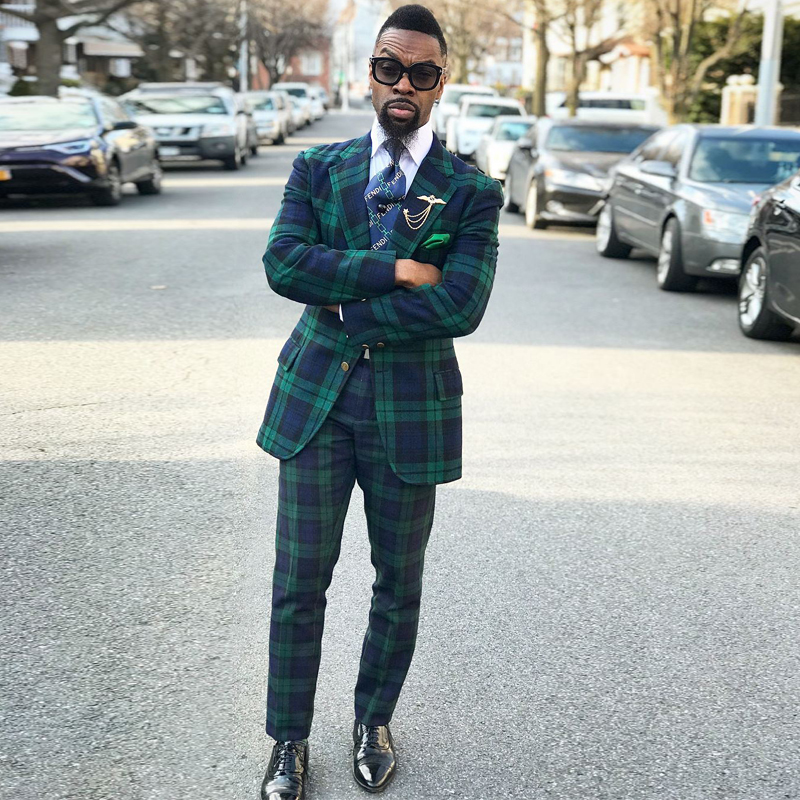 Vintage Glen Plaid Wedding Tuxedos Trim Fit 2 Pieces Mens Suits Set Checked Notched Lapel Groom Wear 0516