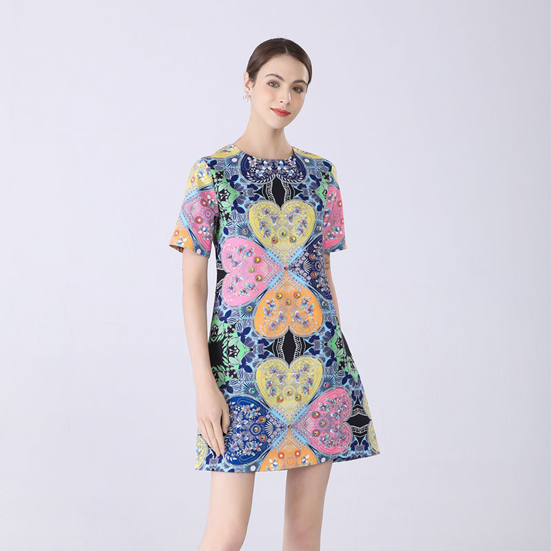 Classic fashion dress short sleeve round neck handmade beaded love heart design designer, The picture color
Classic fashion dress short sleeve round neck handmade beaded love heart design designer, The picture color