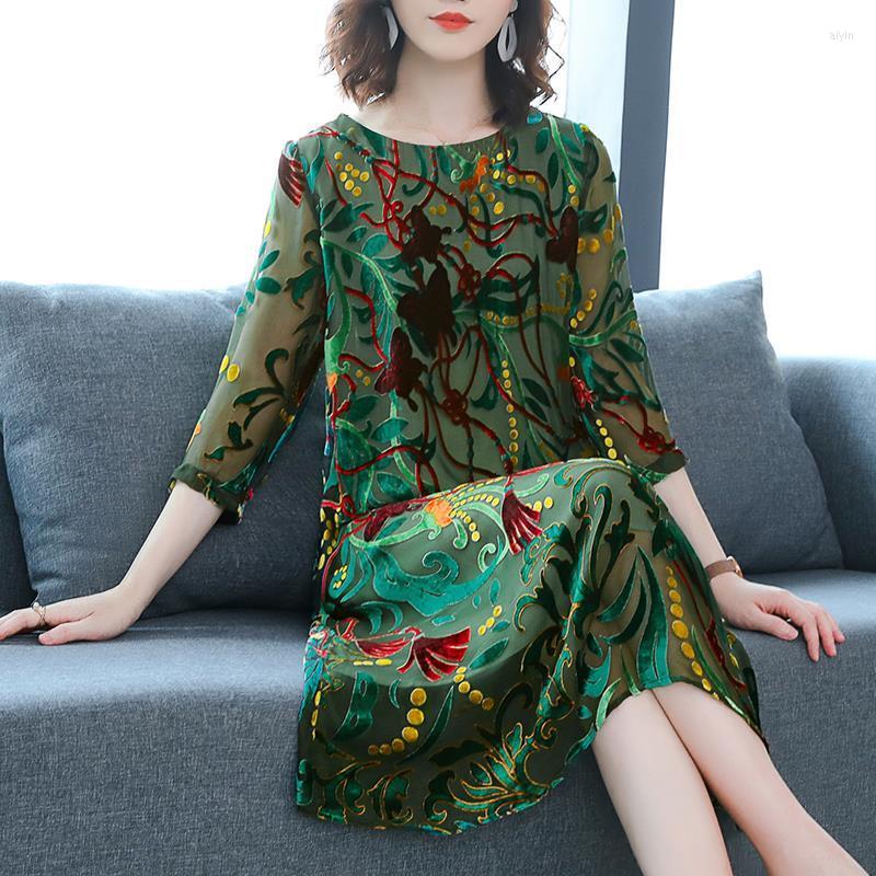 

Casual Dresses Women Spring Green Jacquard Loose-Fitting Silk-like Dress Vestido De Mujer Femme Robe, Mixed color