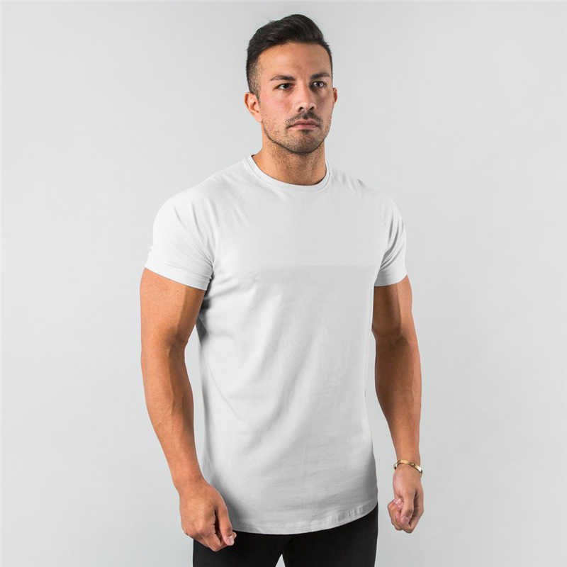 Men's T-Shirts New Stylish Plain Tops Fitness Mens T Short Sleeve Muscle Joggers Bodybuilding Tshirt Male Gym Clothes Slim Fit Tee G22
