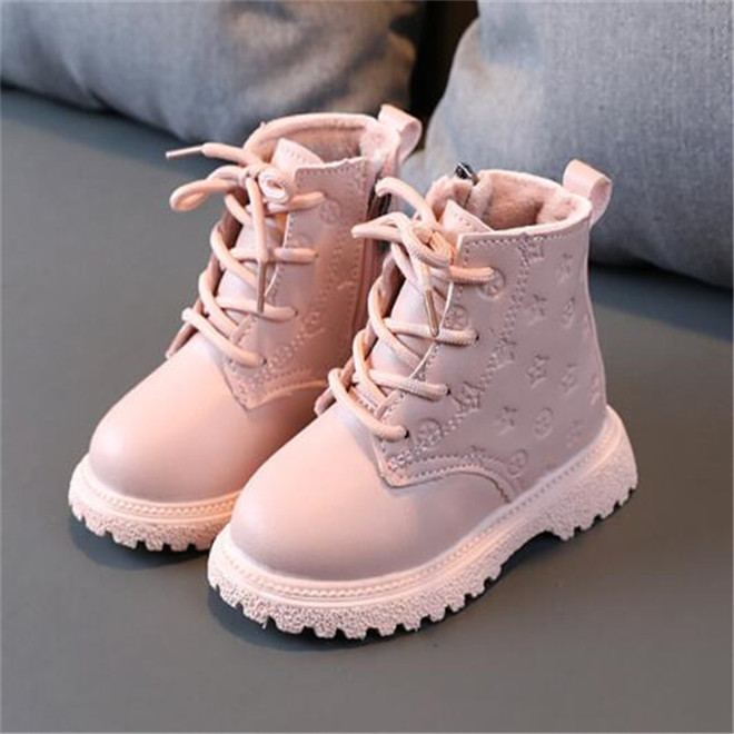 Children Martin Boots Pu Leather Winter Shoes Kids Boys Girls Fashion Side Zipper Ankle Boot Toddler Baby Print Snow Boots