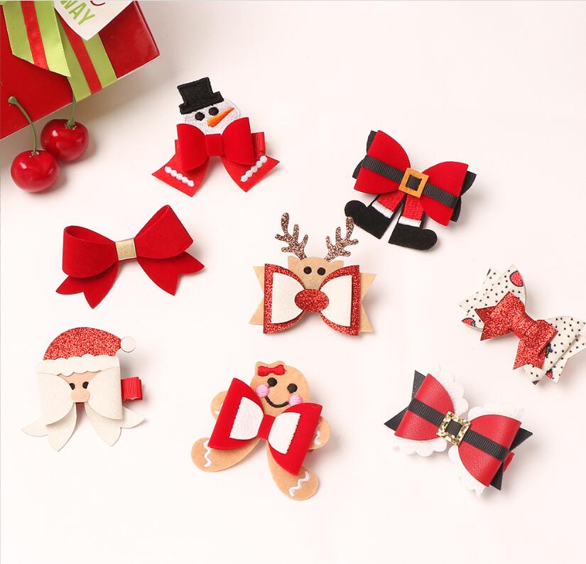 Ins 8 Colors About 2.36 inch Christmas Paillette hair Bow girl Barrettes Girls Accessories Lucky Deer Horn kids party clipper Gift