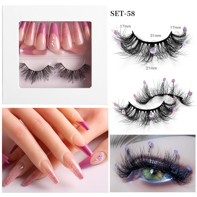Diamond Strip Eyelashes Extension And Press On Nails Art With Kits Set Fluffy Wispy Mink Eyelashes For Cosplay Party Stage Extension De Pestanas Con T