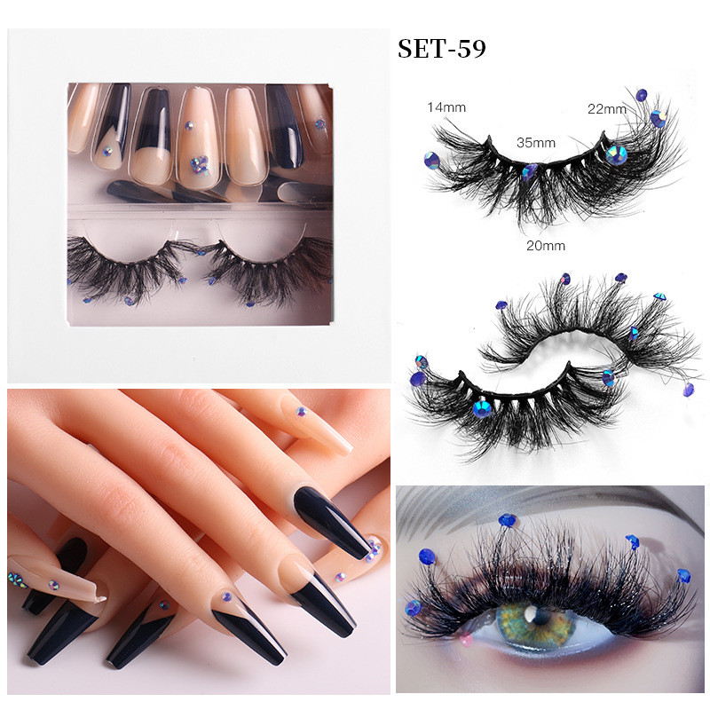 Diamond Strip Eyelashes Extension And Press On Nails Art With Kits Set Fluffy Wispy Mink Eyelashes For Cosplay Party Stage Extension De Pestanas Con T
