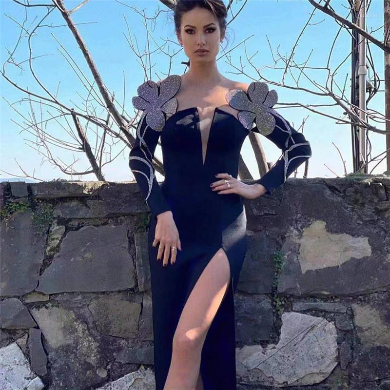 Casual Dresses Designer Floral Diamonds Maxi Dress Bandage Off Shoulder Long Sleeve Split Sexy Black Celebrity Evening Party Club
Casual Dresses Designer Floral Diamonds Maxi Dress Bandage Off Shoulder Long Sleeve Split Sexy Black Celebrity Evening Party Club