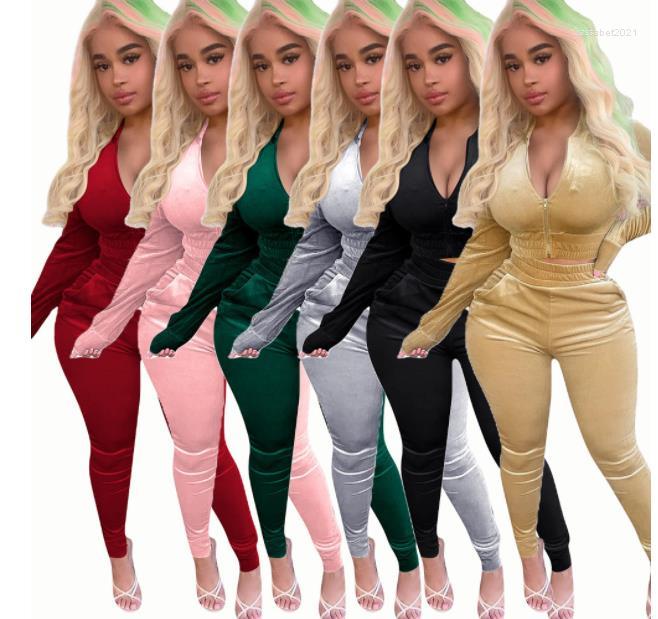 Women' Two Piece Pants Women Solid Tracksuits Set Long Sleeve Zipper Crop Top Elastic Waist Pocket Pant Casual Slim Skinny 2, Black
